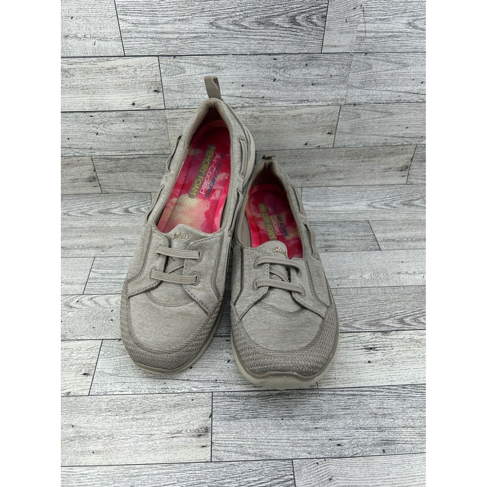 Skechers Women Sz 10 Taupe Boat Shoe Sneakers Air Cooled Memory Foam 23317 TPE